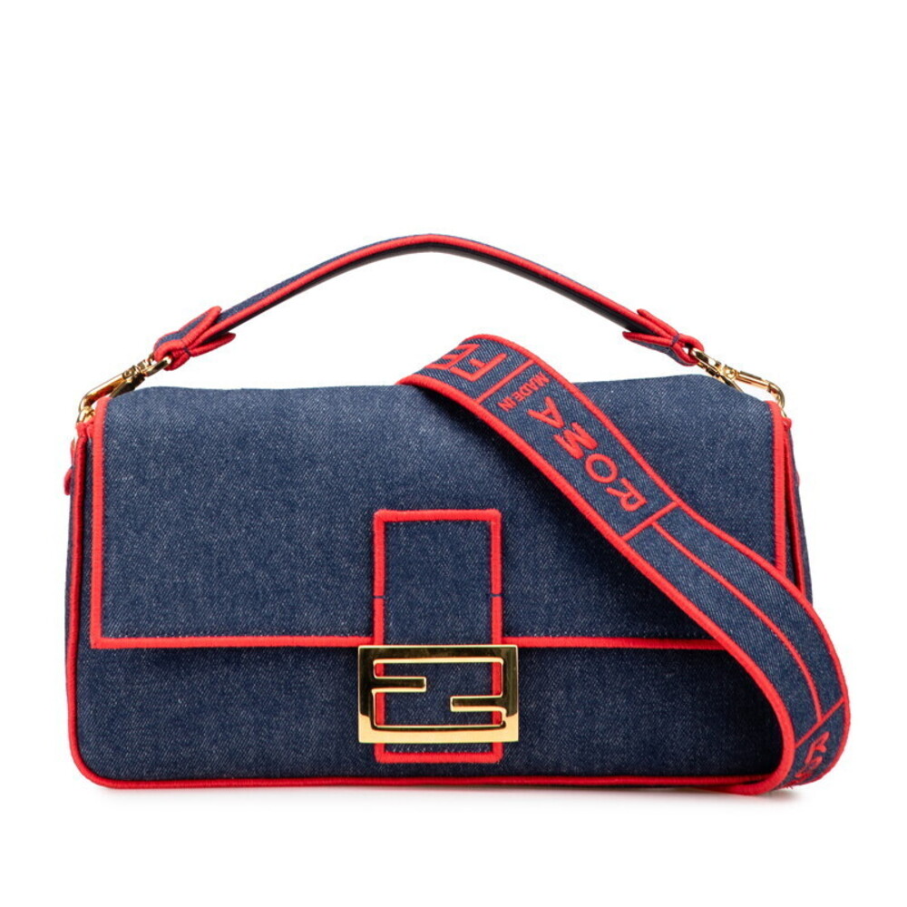 Fendi Mamma Bucket handbag Hobo Shoulder bag blue red denim